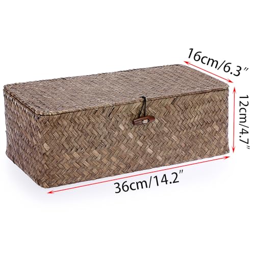 Sumnacon Seagrass Storage Basket with Lid Wicker Storage Baskets with Sections,Small Woven Shelf Basket for Toiletries Tampon, Seagrass Basket for Shelf Bathroom Toilet Table Counter,Coffee - color: Coffee, size: Medium