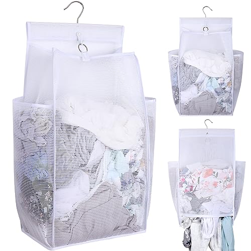 Hanging Collapsible Breathable Mesh Laundry Hamper, White, 24 x 14.2 x 7.5 in - color: White
