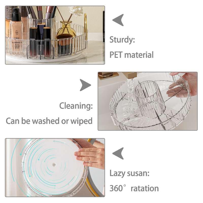 shuang qing Rotating Makeup Organizer for Vanity, High-Capacity Skincare Clear Make Up Storage Perfume Organizers Cosmetic Dresser Organizer Countertop 360 Spinning (Clear, New-2 Tier) - color: Clear, size: New-2 Tier