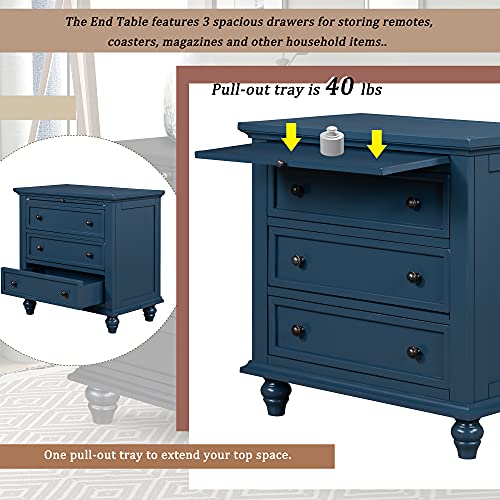 Modern Storage Wood Cabinet with 3-Drawer, Sofa Table Console Table End Table with Pull Out Tray, Accent Table Furniture for Entryway Living Room Bedroom, Fully Assembly Bedside Table (Blue) - color: Blue