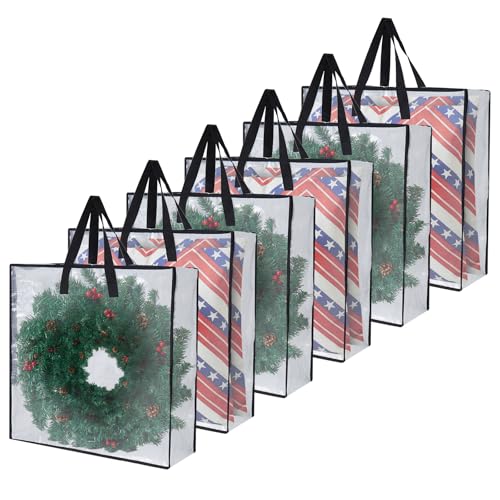 Heavy-Duty Clear Wreath Storage Bag & Sturdy Moving Box Alternative – 26 Inch Large Capacity Container with Zipper for Christmas Decorations, Seasonal Wreaths, Clothes, Bedding,Gift (6-Pack) - color: SClear, size: 6 Pack