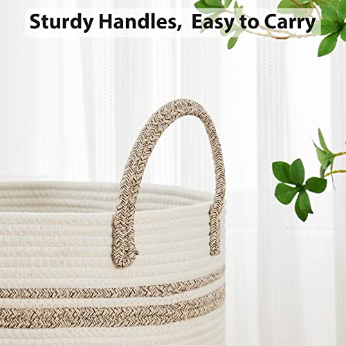 72L Large Woven Laundry Hamper by Fiona's magic, Tall Cotton Rope Storage Basket, Jute Baby Nursery Hamper for Blankets, Toys and Clothes in Bedroom and Living Room Organizing, Brown & White - color: Brown & White, size: Large(72L)