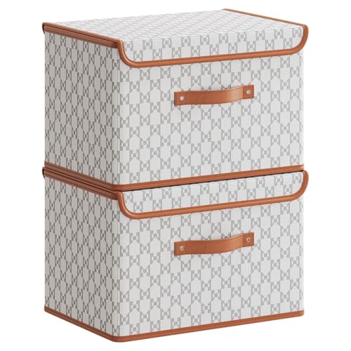 Tuza 2 Pack Fabric Storage Bins with Lids, Collapsible Closet Organizer Container, Decorative Storage Boxes with Lids for Organizing Clothes, Blanket, Grey & White, Extra Large - color: Grey & White, size: 2 Pack - Extra Large