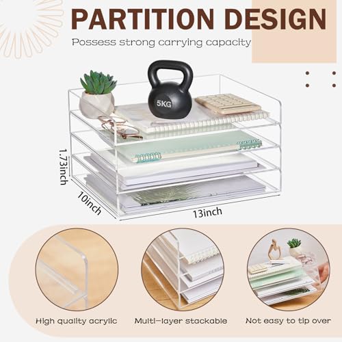 Harloon 4 Tier Acrylic Paper Tray Organizer, Heavy Duty Stackable Clear Organizer for A4/Letter Paper, Acrylic File Storage for Desk, Office Workspace, No Assembly Required, 13 x 10 x 1.7 Inches - color: Transparent, size: 13x 10 x 1.7 Inches