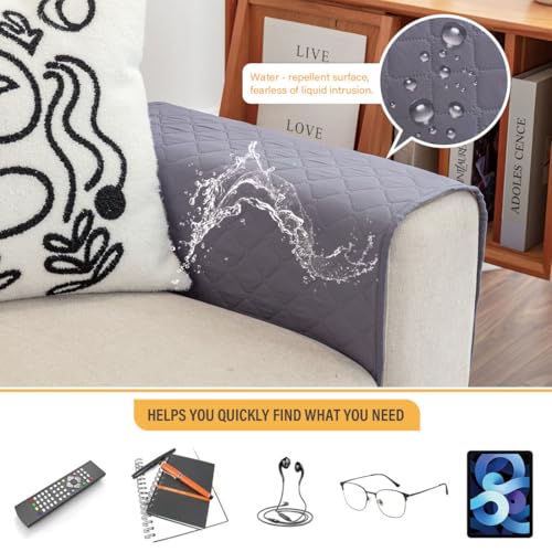 Sofa Armrest Organizer Waterproof Armchair Caddy for Couch Remote Control Holder for Recliner Non Slip Recliner Caddy with 6 Pockets for Magazine, Tablet, Phone, iPad, Gray - color: Gray