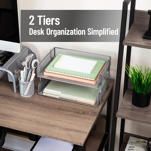 Mind Reader 2-Tier Stackable Paper Tray, Desktop Organizer for Letter-Size Documents, Office File Storage, Metal Mesh, Set of 2, Silver - color: Silver