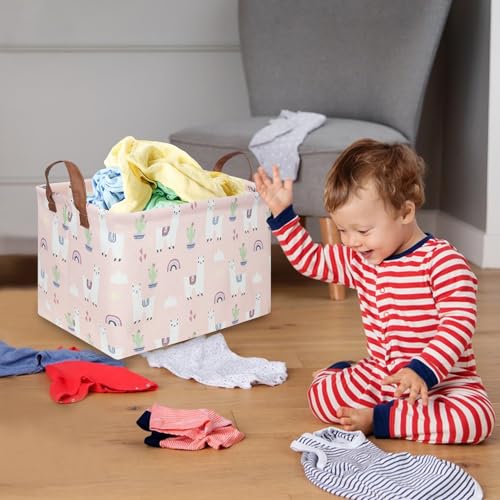 FXOLCSHE Rectangular Pink Alpaca Basket,Collapsible waterproof nursery laundry basket,Toy nursery, kids clothes gift basket with handles,Kids Room Decor(Alpaca) - color: Alpaca