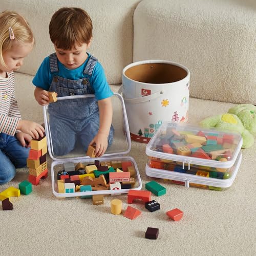MACOPRO 2PCS Large Clear Zipper Bags with Hard Shell - Makeup Organizer & Toy Storage Container for Building Blocks, Pencils, Toiletries, Travel Accessories Diaper for Organizing - size: 2Pcs-Large