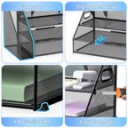 Docnest 3 Tier Metal Mesh Desk Organizer - Letter Tray with Built-in Pen Holder & Handle, Black - color: 3 Tier with File Holder-Black