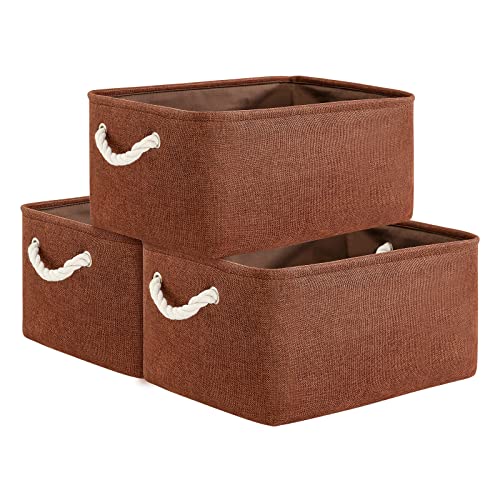 TheWarmHome Decorative Basket Rectangular Fabric Storage Bin Organizer Basket with Handles for Clothes Storage (Brown,Large-3Pack,15.7L*11.8W*8.3H) - color: Brown, size: 3PCS/Large - 15.7Lx11.8Wx8.3H
