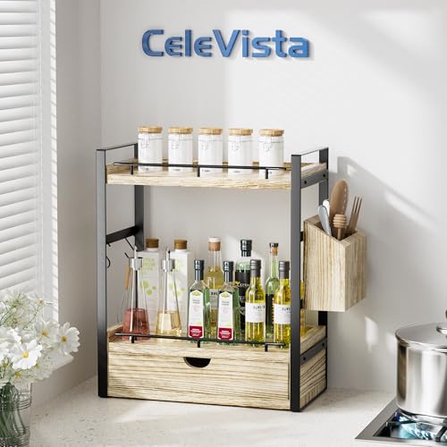 2-Tier Wood Bathroom Counter Organizer, Countertop Organizer with Drawer and Storage Basket, Bathroom Sink Organizer for Vanity, Skincare, Makeup, and Daily Essentials (Light Brown) - color: Light Brown