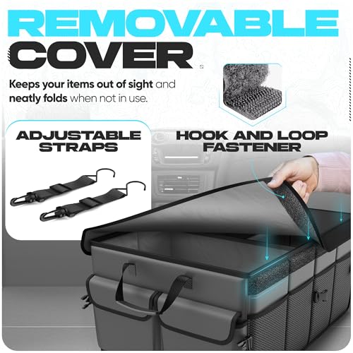 FORTEM Trunk Organizer For SUV Car Trunk Organizer, Foldable Storage, Car Accessories for Women Men, Collapsible Bag, Perfect Christmas Gifts, 600D Oxford, Non Slip Bottom, Straps, Soft Cover (50L) - color: Grey, size: Medium (50L)