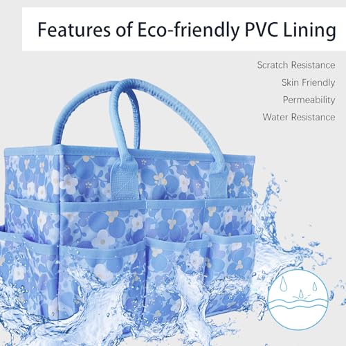 Cupohus Craft Organizer Tote Bag – Art Organizer, Craft Caddy with Multiple Pockets, Large Capacity Supply Storage Bag for Sewing, Knitting, Painting, and Travel（Blue Print） - color: Blue Flower