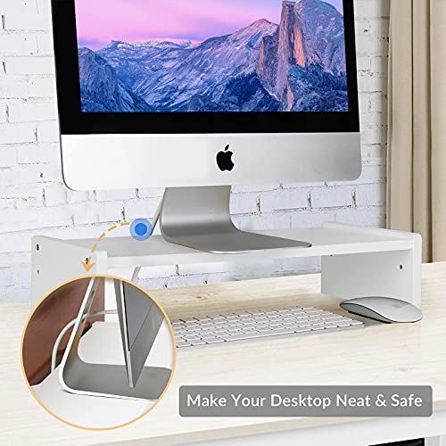KINLINK Solid Wood Monitor Stand Riser, Monitor Riser with 2 Adjustable Height, 15.8 inch Computer Riser for Computer, iMac, PC, Printer, Computer Monitor Stand for Home & Office, White - color: white
