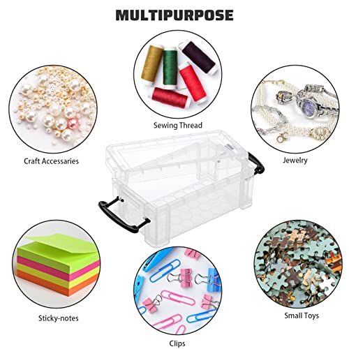 BTSKY 6 Pack Small Clear Plastic Storage Box with Lid Mini Sewing Box Organizer with Black Latch Stackable Craft Storage Containers Small Organizer Box for Stationery, Jewelry, and More - color: Clear