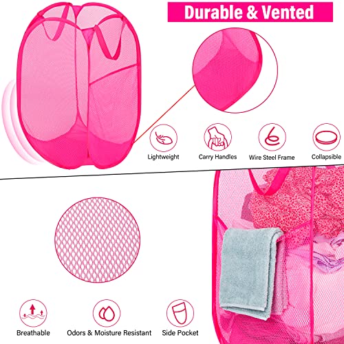 BATTOO Deluxe Strong Mesh Pop up Laundry Hamper Basket with Side Pocket for Laundry Room, Bathroom, Kids Room, College Dorm or Travel 3 Pack Blush - color: Blush, size: 3 pack