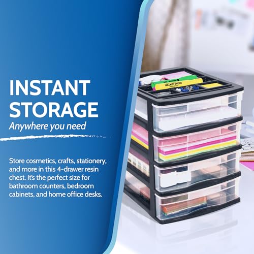 Gracious Living 4-Drawer Desktop and Countertop Storage Organizer Drawer Set, Plastic Office Desk Organizer, Black/Clear