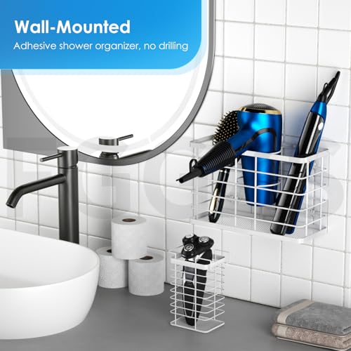 Agotglmi Hair Tool Organizer, Dryer Holder, 3 in 1 Blow Bathroom Organizer Wall Mounted/Cabinet Door for Flat Iron, Curling Straightener, Care & Styling Tools Storage Basket (White) - color: White