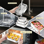 GIUOIDUO 3-Piece Extra Thick 304 Stainless Steel Food Storage Containers with Non-Stick Bottom, Airtight Glass Lids & Silicone Seal, Stackable Kitchen Organization Boxes for Food Preservation - color: 3-piece set (glass see through sealing cover)