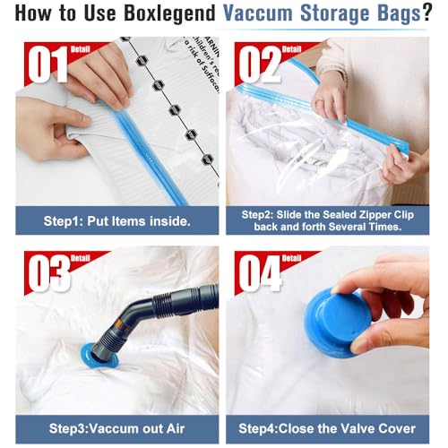 BoxLegend Vacuum Storage Bags with Large Hand Pump 24 Combo (1X-Jumbo, 4 Jumbo, 7 Large, 6 Medium, 6 Small) Thickened Vacuum Seal Bags for Clothing Blanket Pillow Comforters Bedding Quilt Coat - size: 24 Combo