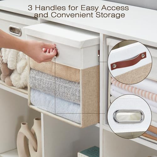Ultra Thick Fabric Storage Cubes with Lids & Windows, 13-Inch Foldable Closet Storage Bins with 3 Handles, Home Decorative Boxes for Bedroom, Living Room, Dorm, Office (Beige & White) - color: Beige&White, size: 13"L x 13"W x 13"H
