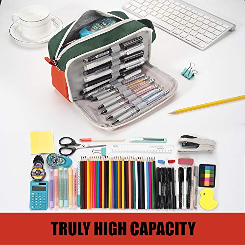 Sooez High Capacity Pencil Case, Big Pencil Bag Pouch Box Organizer Pen Case, Portable Journaling Supplies with Easy Grip Handle & Loop, Aesthetic Supply for Girls Adults, Orange - color: Orange