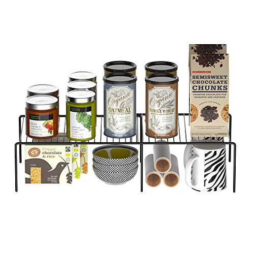 Redrubbit Expandable Metal Rustproof Kitchen Counter and Shelf Rack, 4 Piece Set of 2, Space Saver for Kitchen, Fridge, Bathroom - color: Black