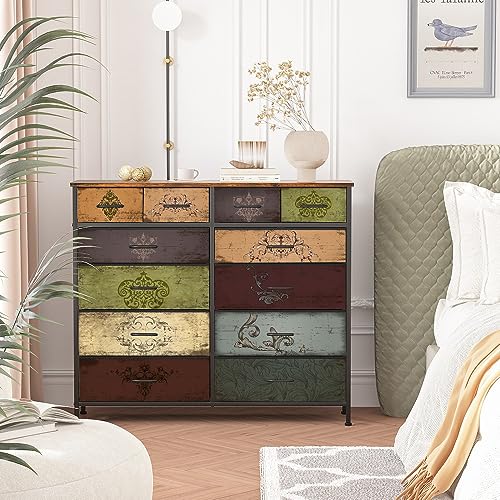 VASICAR Dresser for Bedroom with 12 Drawers, Tall Fabric Drawer Dresser, Chest of Drawers for Closet, Nursery, Bedside, Living Room, Entryway, Hallway (Pattern) - color: Pattern