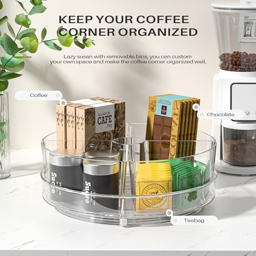 Lazy Susan Organizer, 9 inch Rotating Storage Organizer with 4 Removable-Bins,Turntable Organizer for Fridge, Kitchen, Vanity, Cabinet - size: 1 Pack - 4 Bins 9in