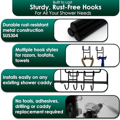 Shower Caddy Hook for Helmet, Fence, Wire Shelves - Heavy Duty Rustproof Utility Hooks for Hanging Wires - 4 Pack Black - color: Black 3, size: 2 Closed 2 Open Hooks
