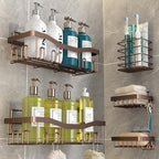 Youvip Adhesive Shower Caddy, No Drilling Bath Organizers 5 Pack, Rustproof Shelves with Soap Holder & Toothbrush Holder, Bathroom Organizers and Storage, Bronze - color: Bronze