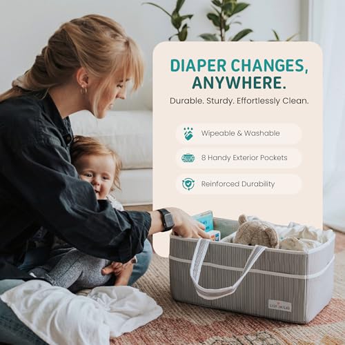 Lily Miles Baby Diaper Caddy Organizer - Large Tote Bag for Newborn essentials Boy or Girl - Baby Shower Basket - Nursery Must Haves - Registry Favorites - Newborn Caddie Car Organizer - color: Gray/Mint, size: Large