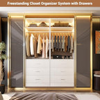 Besiost Closet System Set of 2, 4FT Closet Systems with 6 Wood Drawers, 48" Closet Organizer System with 2 Hanging Rods & 2 Shelves, Heavy Duty 48 Inch Walk-in Closet , White (48"L x 15" W x 80" H) - color: White, size: 4FT