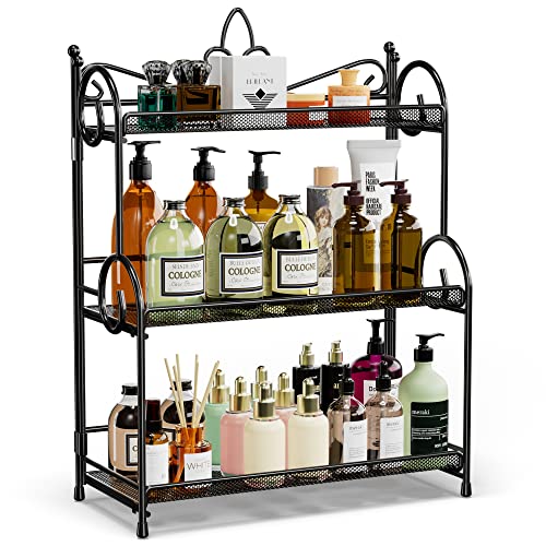 YIUKEA Bathroom Organizer Countertop - 3 Tier Spice Rack Organizer, Counter Organization and Storage for Bathroom, Kitchen, Bedroom, Offices, Foldable - color: Black