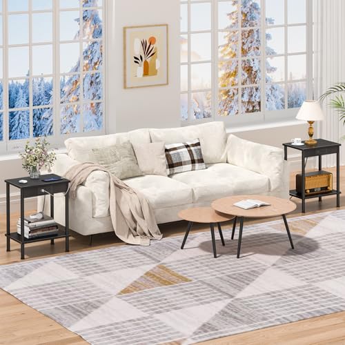 YUFAM End Table with Charging Station,Small Side Table,2-Tier Nightstand with Storage Shelf,Sofa Bedside Table for Small Spaces in Living Room,Bedroom,Office,Easy Assembly,Black - color: Black, style: 1pc With Plug