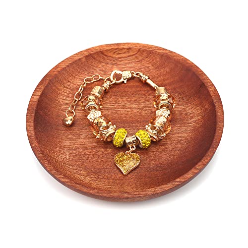Round Ring Dish Wood Jewelry Tray Trinket Key Decorative Holder Organizer for Necklace Bracelet Display Wedding Party Decor Serving Dishes - color: Round