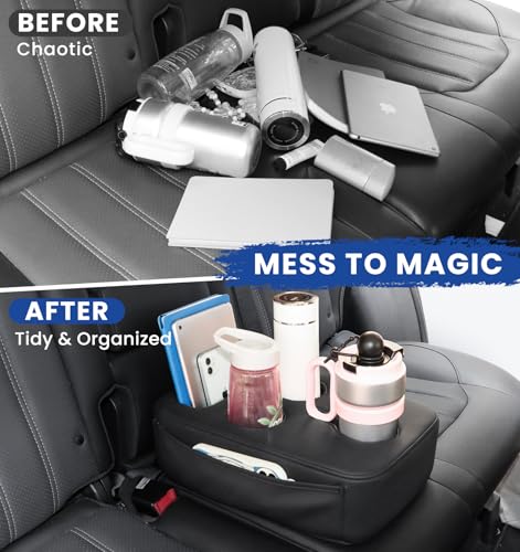 Back Seat Cup Holder for Car, PU Leather Couch Sofa Bed Boat Cup Holder Tray, Organizer for Trucks, Minivans, SUVs, RVs, Vehicles, Holds Drinks, Remote, Snacks, with Side Pockets - color: Side Pockets