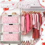 Kathfly Pink Heart Storage Baskets Valentine's Day Plush Faux Fur Jacquard Design Laundry Basket with Handles Waterproof Storage Bins Fabric Shelf Baskets for Organizing - style: Pink Heart