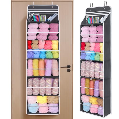 Univivi Hanging Yarn Storage Organizer with 6 Zipper Closure Compartments, Large Capacity Knitting Organizer Storage, Over The Door Hanging Yarn Holder for Knitting Needles, Crochet Hooks (Dark Grey) - color: Grey, size: 6 Tiers