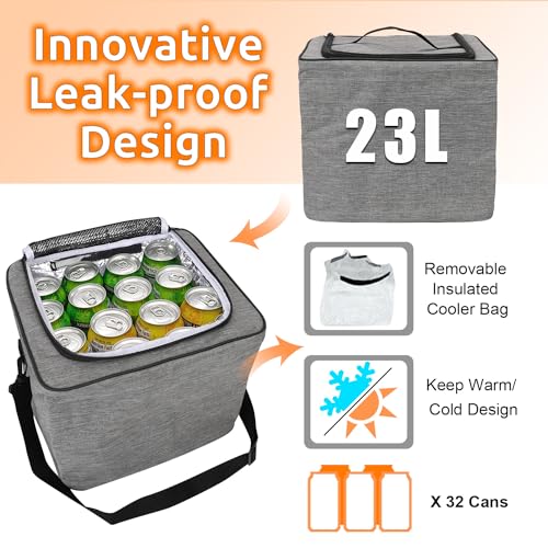 Collapsible Trunk Organizer with Insulated Leakproof Cooler Bag,Removable Lid,Adjustable Securing Straps,3 Compartments Trunk Organizer for SUV,Truck,Sedan(Light Grey) - color: Light Grey, size: With Cooler