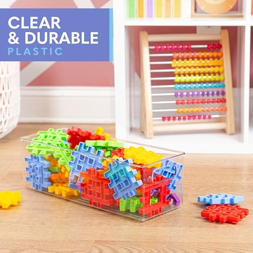 Plastic Food Storage 2 Pack Clear Container Bin with Handles for Organizing Kitchen, Pantry, Refrigerator, Freezer, Pantry, Cabinet, Closet, Bathroom. 16”x6”x5” - size: 16x6x5
