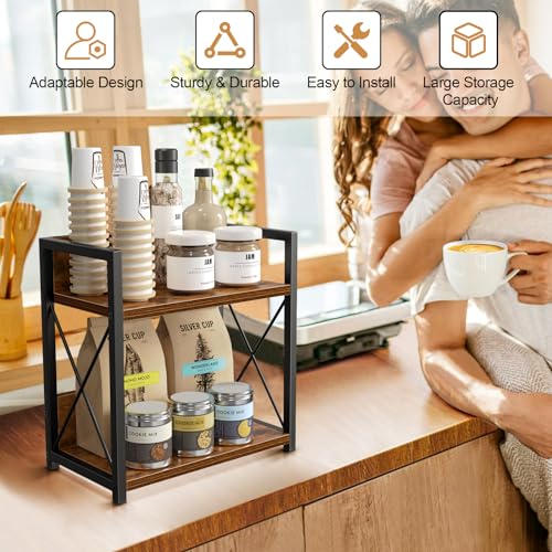 Giikin Kitchen Countertop Organizer, 2 Tier Spice Rack Organizer for Pantry, Kitchen Counter Shelf Wood Coffee Station Organizer (Brown, M) - color: Brown, size: Medium