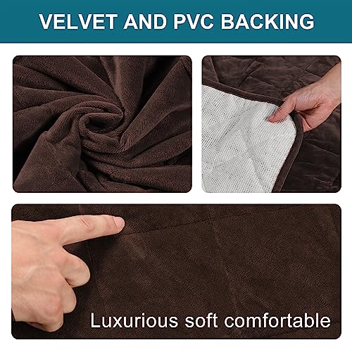 Non-Slip Sofa Armrest Protector,Thick Velvet Armrest Covers for Chairs and Sofas Couch with Side Pocket,Armrest Storage Organizer,Washable Arm Covers for Dogs，Set of 2 (Brown) - color: Brown