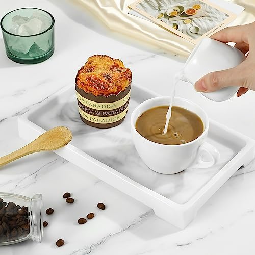Luxspire Resin Vanity Tray, Bathroom Toilet Tank Storage Tray, 10.03 x 5.9 in Kitchen Sink Trays Decorative Serving Tray, Vanity Countertop Organizer for Makeup Towel Perfume Holder, M, White Marble - color: B - White Marble, style: Medium