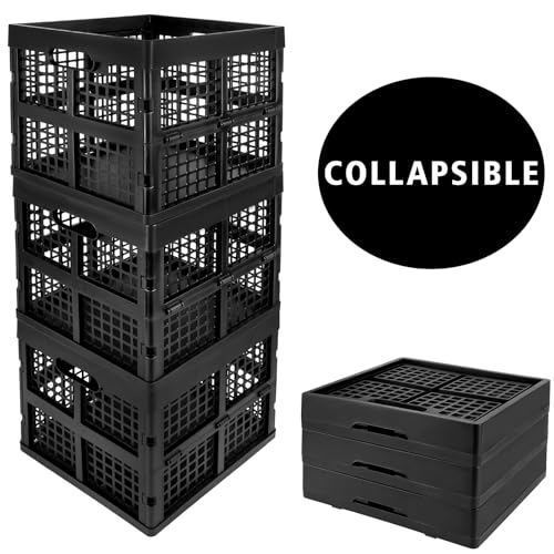 Eslite 3-Pack Collapsible Plastic Storage Crates,Foldable Crates for Storage,16L (Black) - color: Black