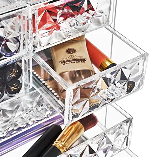 Sorbus Acrylic Makeup Organizer Set, 7-Drawer Vanity & Countertop Cosmetic Storage with Small & Wide Drawers, Diamond Makeup Storage for Brushes, Lipsticks, Jewelry – Holiday Gift for Women & Teens - color: Diamond, style: 3 Large, 4 Small Drawers
