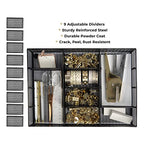 BLU MONACO | Black Metal Mesh Desk Drawer Organizer Tray | 12 Adjustable Compartments & 9 Removable Dividers | Space-Saving Office Supplies Organizer for Drawers, Vanity, Kitchen & Workspace Storage