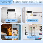 Broom and Mop Holder Wall Mounted, Heavy-Duty Stainless Steel Storage Rack with 2 Racks & 2 Hooks,Broom Organizer for Kitchen,Bathroom,Garage,Garden（BLACK - color: BLACK-2 Racks2 Hooks