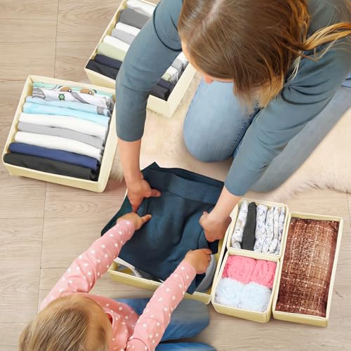 Drawer Clothing Organizer 16-Pack, Beige 3-Size Underwear Drawer Dividers, Fabric Folding Wardrobe Organizer for Baby Clothes, Bras, Underwear, Panties, Belts, Socks, Ties, etc. - color: Beige