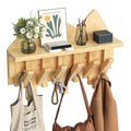 HOOBRO Wall Hooks with Shelf, Coat Rack with Shelf Wall-Mounted, Entryway Wall Key Holder, Hat Rack for Walls, Purse Hanger for Wall, Entryway Hanging Shelf with 6 Retractable Pegs, Natural YL46YM01 - color: Natural